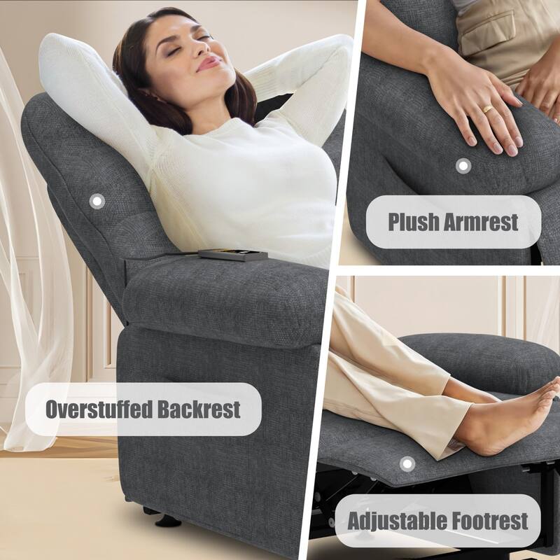 Breathable Fabric Recliner With Remote Control ,Side Pockets ,Adjustable Backrest And Footrest