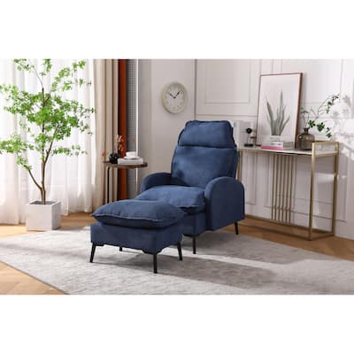 Dark Blue Multi-Angle Recliner with Ottoman and Adjustable Backres, Comfy Lounge Chair for Living Room
