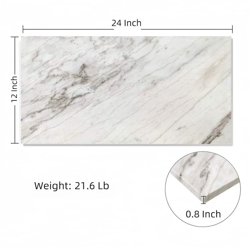 Roomfitters Natural Marble Tile, Polished Stone for Wall and Floor, Genuine Marble, 4-Piece Box, White