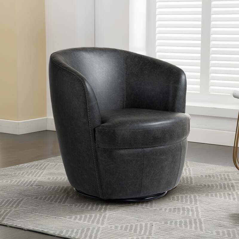 Modern Upholstery Barrel Swivel Chair Faux Leather - Single Chair - Black