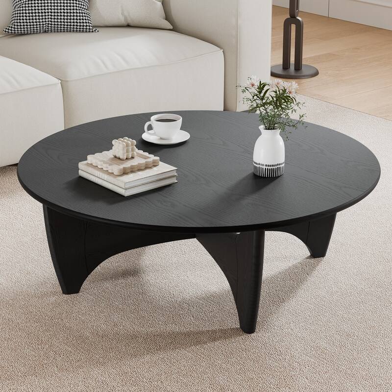 Round Modern Coffee Table Farmhouse Solid Wood Tea Table with Cross Sturdy Legs for Home Office Living Room - 16 in.H x 38 in.W