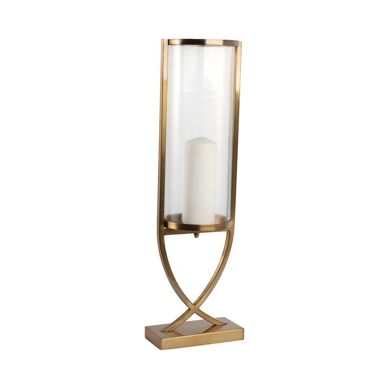 Modern Glass Pillar Candle Holder Decorative Lantern with Steel Frame