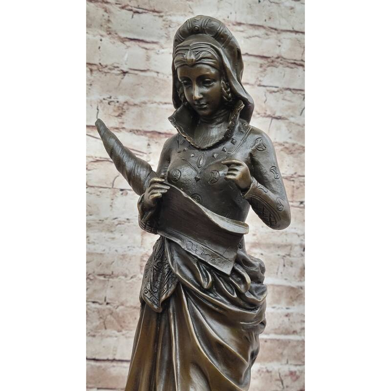 Bronze Fortuna Roman Goddess Of Luck Lady Tykhe Statue Figurine On Marble Base