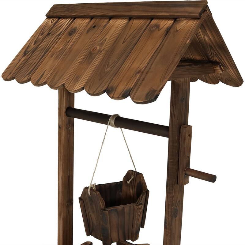 2-Tier Wooden Wishing Well Garden Planter Outdoor Patio Garden - 45"