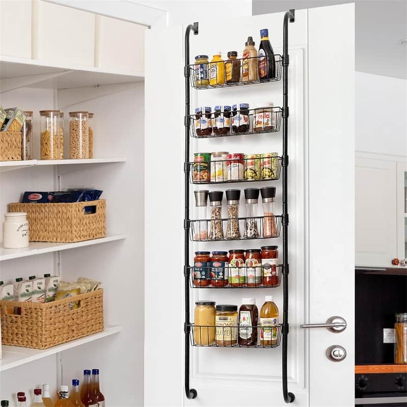 6 Tier Over the Door Pantry Organizer Metal - 17"D x 4.75"W x 59"H - Black 6x4.75"Width Baskets