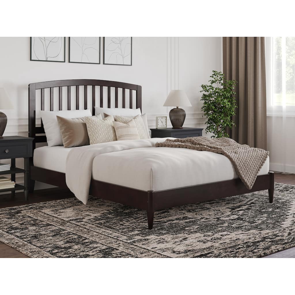 Solid Wood Low Profile Platform Bed - Espresso Finish, Modern Bedroom Furniture