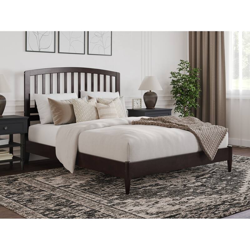 Solid Wood Low Profile Platform Bed - Espresso Finish, Modern Bedroom Furniture