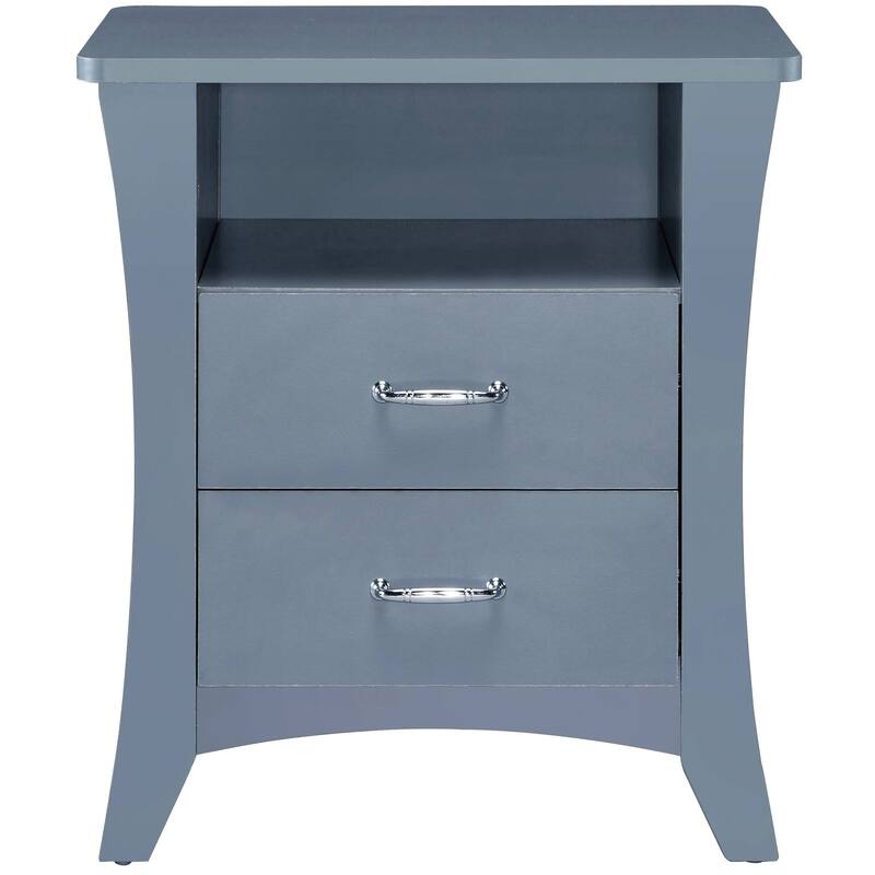 Grey Nightstand with 2 Drawers and Open Shelving