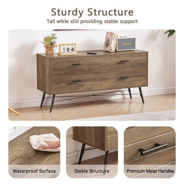 Rustic Walnut 4-Drawer Dresser with Metal Frame, Multi-Functional Chest of  Drawers - Bed Bath & Beyond - 41405591