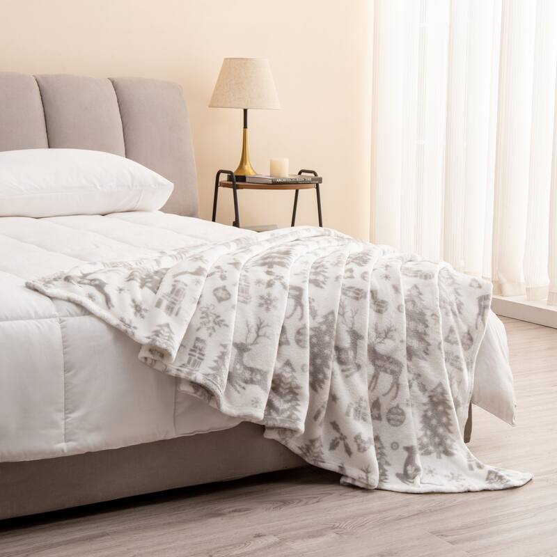 Luxurious Velvet Plush Fleece Holiday Printed Throw Blanket
