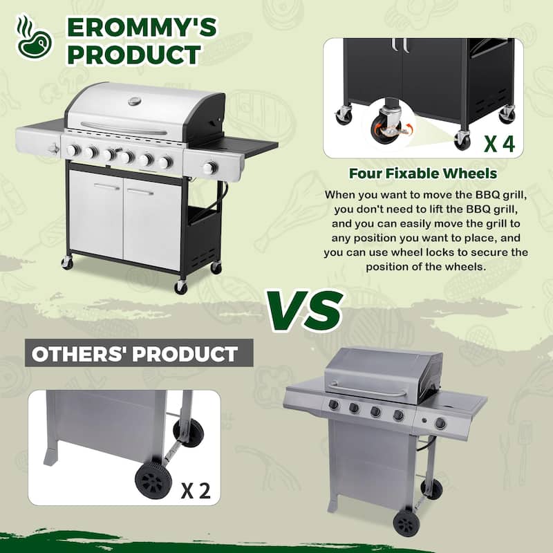 Outdoor BBQ Gas Grill - 58K BTU, Stainless Steel, with Stove & Side Table, perfect for camping, picnics, and gatherings