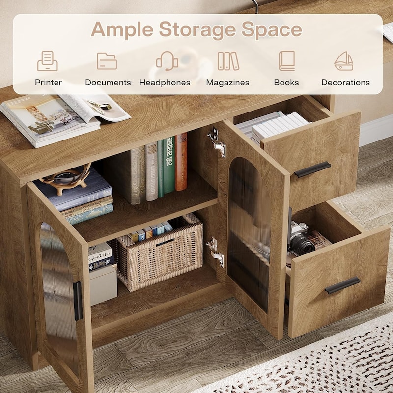 L-Shaped Computer Desk with File Drawers, Reversible Corner Office Desk with Storage Cabinet for Home Office