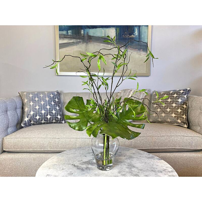 Philo Leaf and Willow Branch Arrangement in a Clear Glass Vase - Green