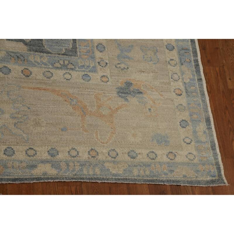 Vegetable Dye Oushak Turkish Rug Hand-Knotted Grey Wool Carpet - 9'2" x 11'10"
