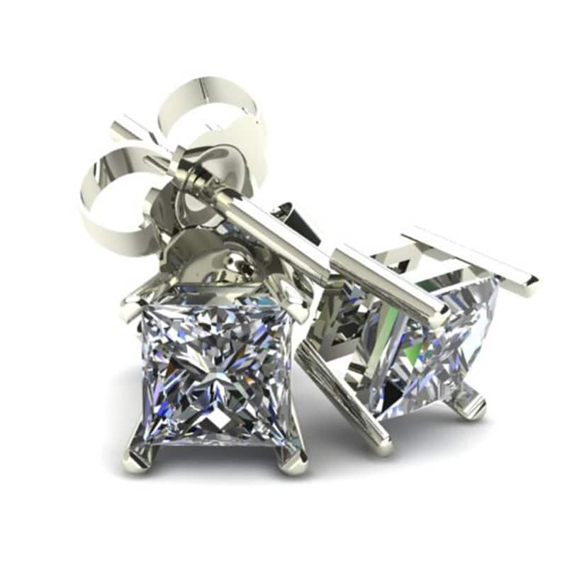 .25CT Quality Square Princess Cut Natural Diamond Stud Earrings in Gold Basket Setting