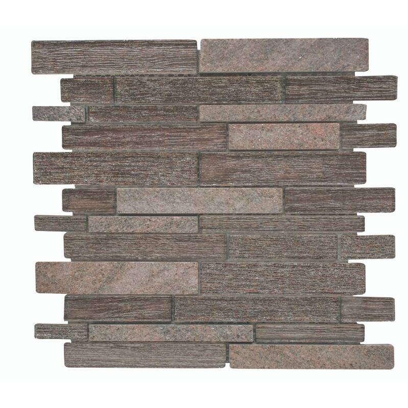The Tile Life Cosmos Brick 1x3 Brown Metal Look Glass Mosaic Backsplash Wall Tile