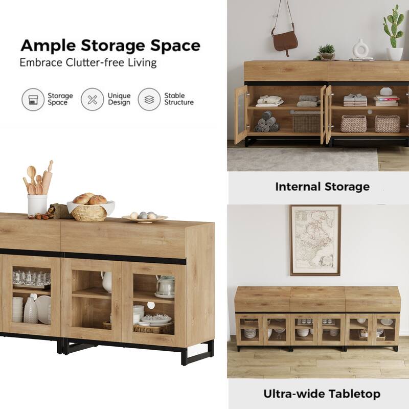 WAMPAT Multifunctional Sideboard Buffet Cabinets with Glass Doors, Modern Sideboard with Adjustable Shelf, Coffee Bar Cabinet