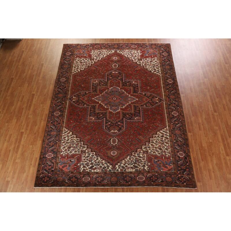Hand Knotted Oriental 100% Wool Carpet Traditional Medallion Red Heriz Area Rug - 12' 8'' X 9' 10''