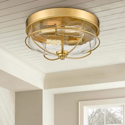 Modern 2-Light Flush Mount Ceiling Light with Seeded Glass