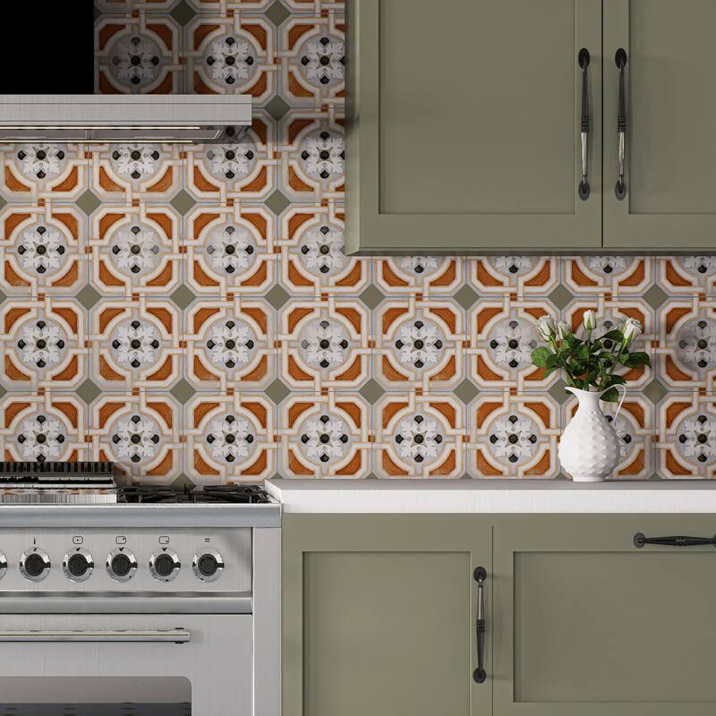 Merola Tile Vaudeville Octagon Deco Zimer with Taco Oliva 7-7/8" x 7-7/8" Porcelain Floor and Wall Tile - Case (50 Tiles)