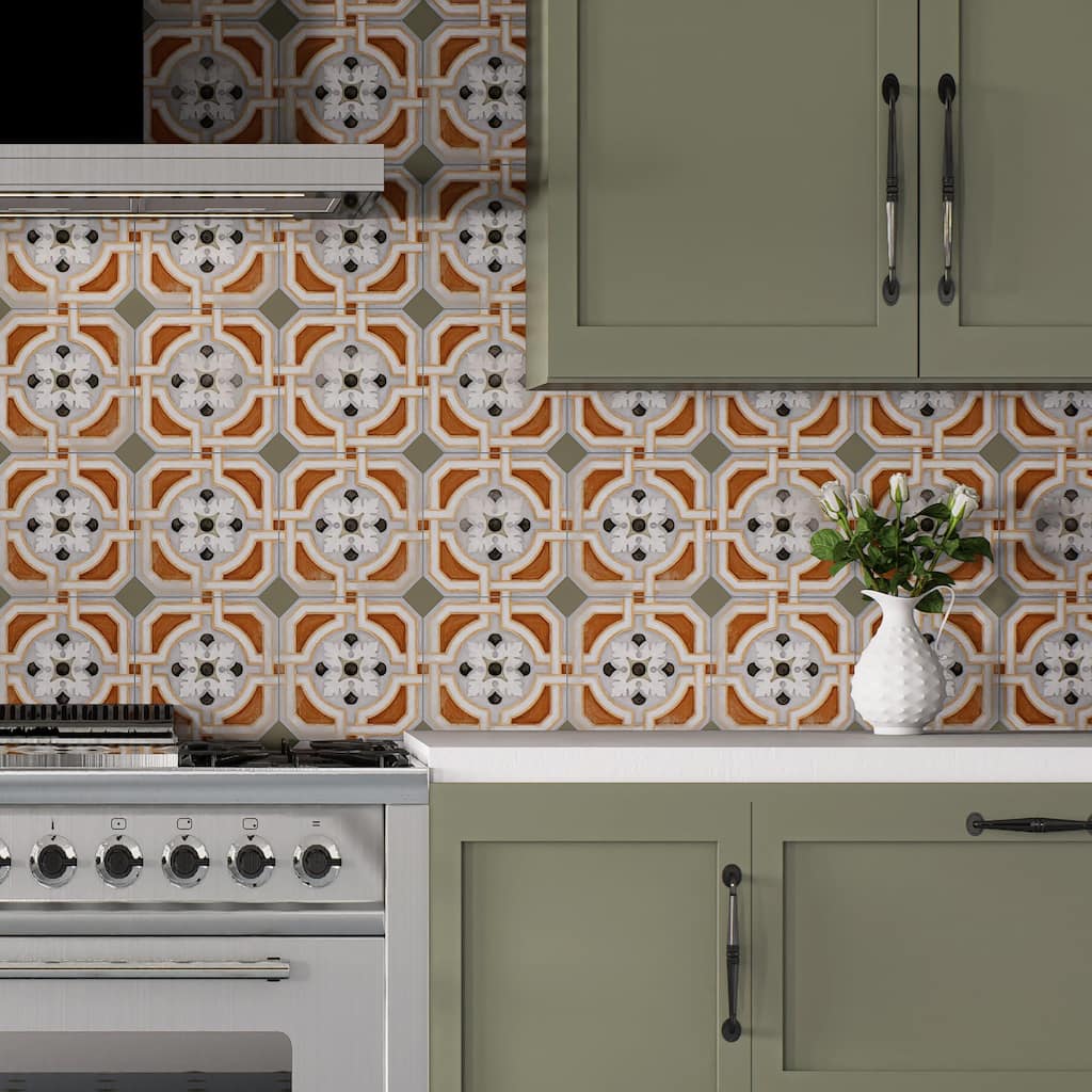 Merola Tile Vaudeville Octagon Deco Zimer with Taco Oliva 7-7/8" x 7-7/8" Porcelain Floor and Wall Tile