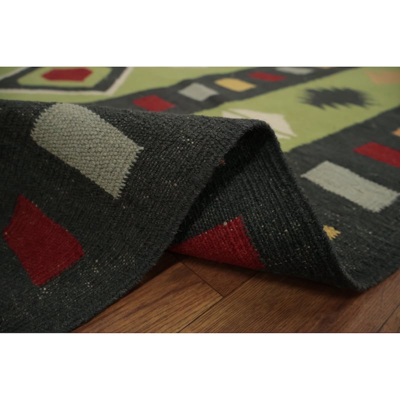 Hand Woven Oriental 100% Wool Carpet Southwestern Tribal Green Kilim Area Rug - 13' 2'' X 8' 7''