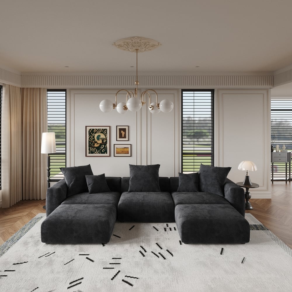 Oversize Modular Corduroy Sofa, 141.73" U Shaped Sectiona Sofa Couch with Ottomans