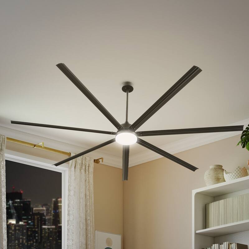 96 Inch Industrial Ceiling Fan with Light 7 Aluminum Blades and 6 Speed Remote Black - Black