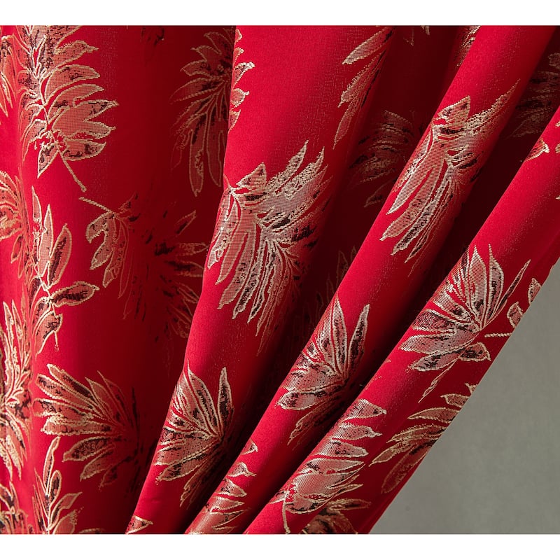 Gracewood Hollow Bao Textured Floral Jacquard Single Rod Pocket Curtain Panel w/ Attached 18-inch Valance - 54 x 84 in.