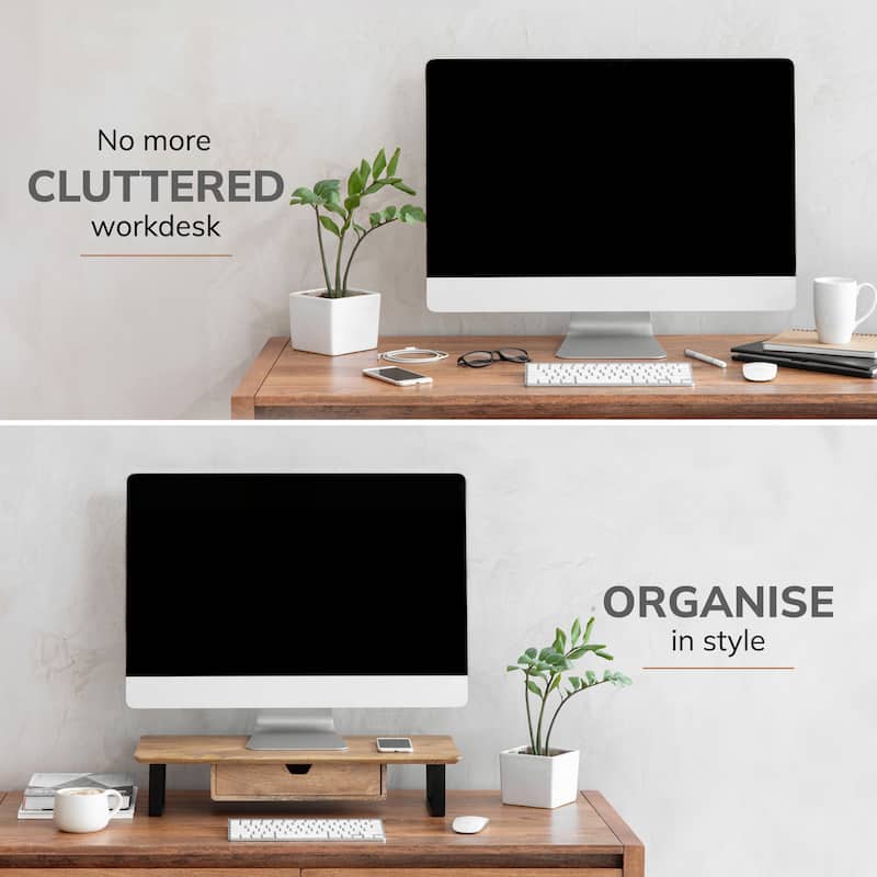 Jani Wood Monitor Stand Riser Desk - Ergonomic Design Stand, Desktop Organizer Table for Home, Office Workspace, Gaming Desk