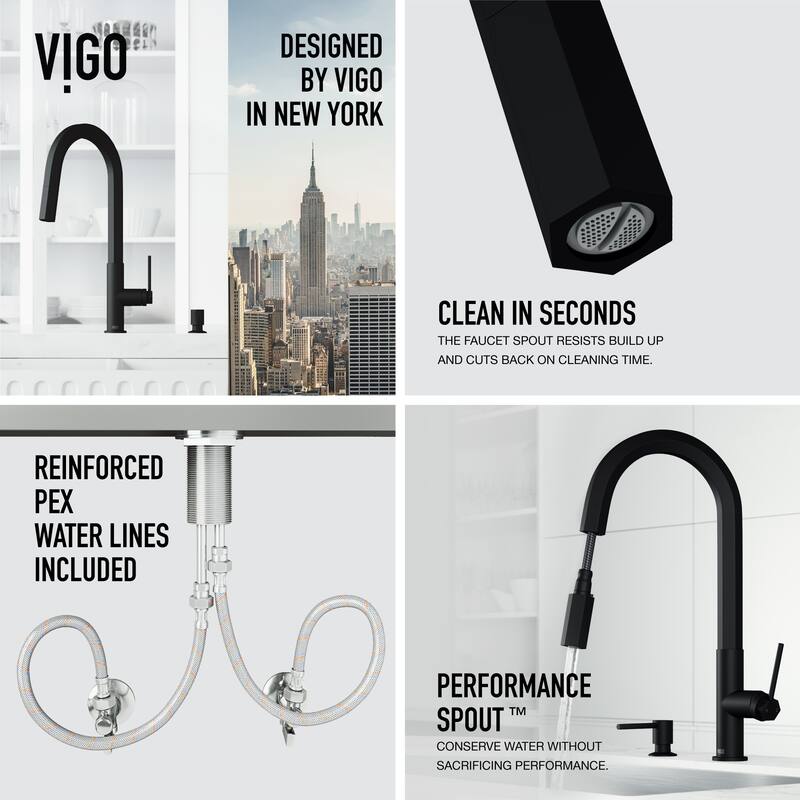 VIGO Hart Hexad 18" H Single Handle Pull-Down Kitchen Faucet