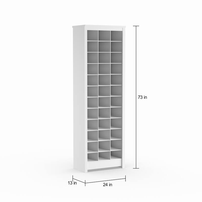 Prepac Elegant White Shoe Storage Cabinet, Space-Saving Solution with Cubbies for 36 Pairs, 13"D x 23.5" W x 72.5" H