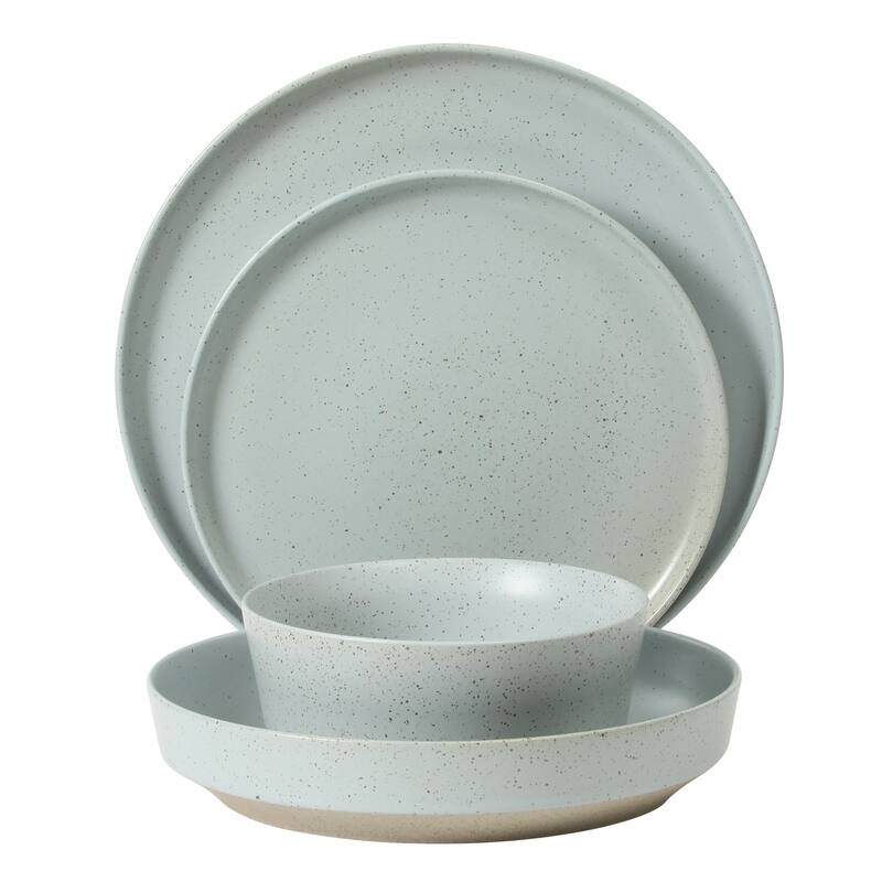 Gibson Elite Overbrook 16-Piece Pottery Clay Stoneware Stackable Dinnerware Set - Plates & Bowls, Reactive Glaze, Service for 4