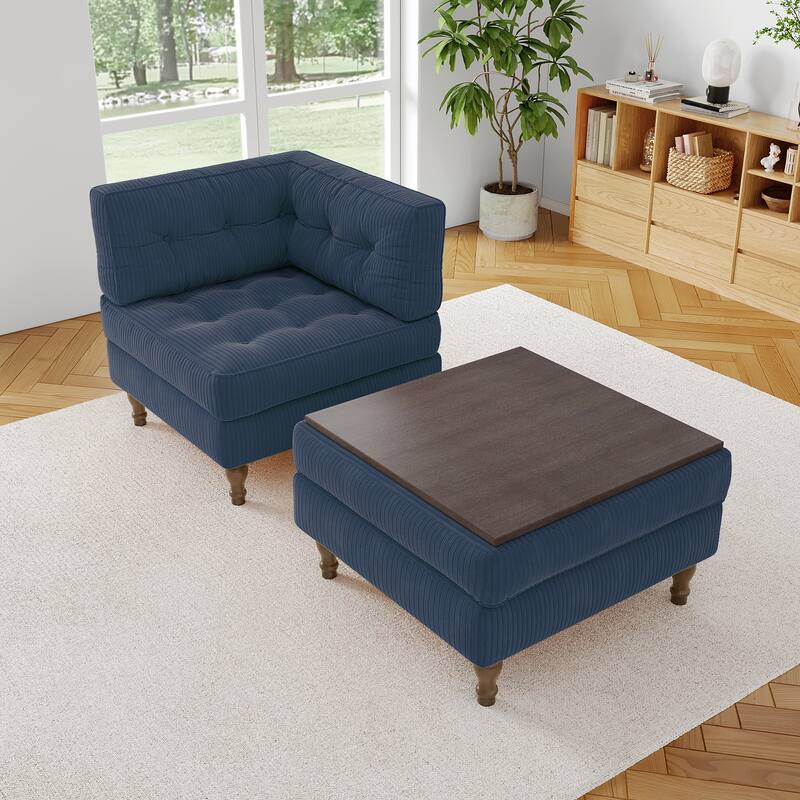 Corduroy L-shape Modular Corner Sectional Sofa with Reversible Storage Ottoman