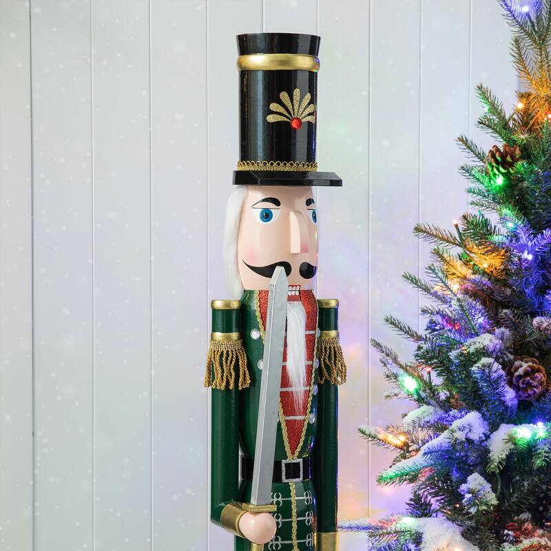Glitzhome 42"H Large Size Christmas Wooden King & Soldier Nutcracker Set Xmas Figurine Decor for Indoor Outdoor