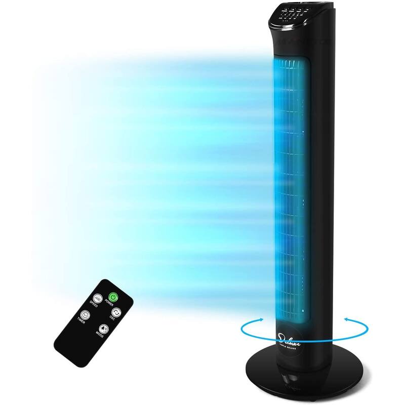 Black Standalone 32 in. Floor Fan with Remote Control