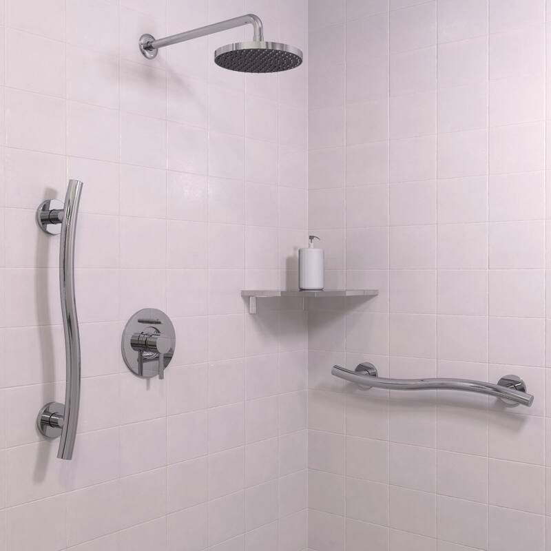 Keeney Wave Designer Grab Bar 1.25 Dia x 16 in., Polished Chrome