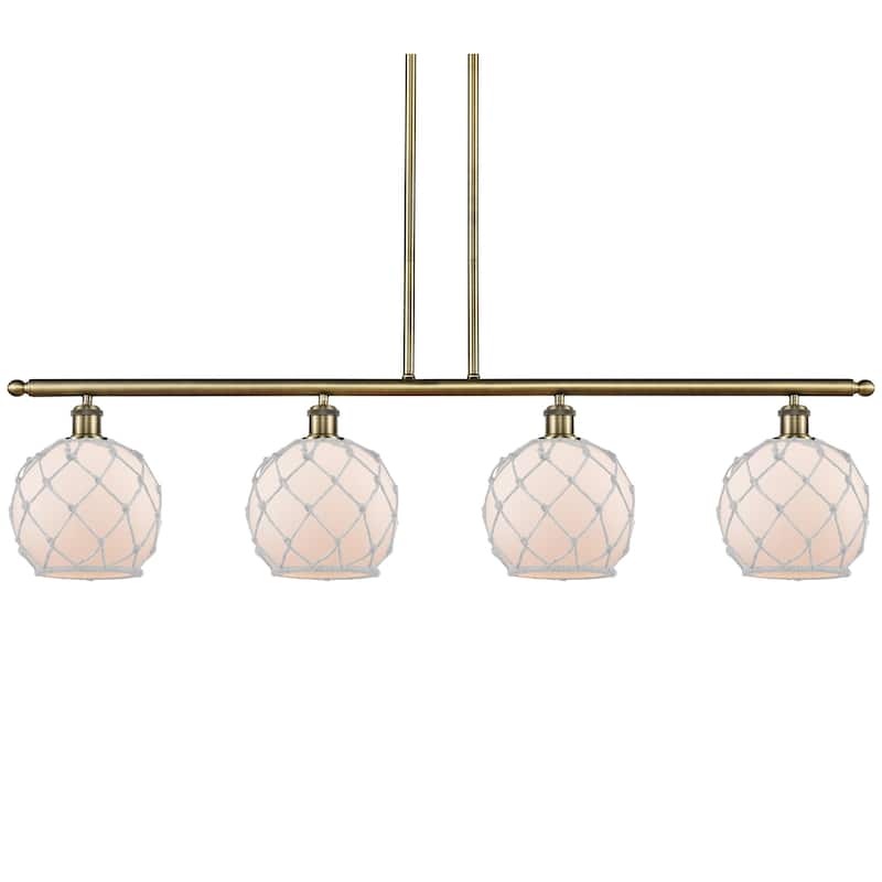 Innovations Lighting 516-4I-11-48 Farmhouse Rope Linear Farmhouse Rope - Antique Brass / White Glass with White Rope