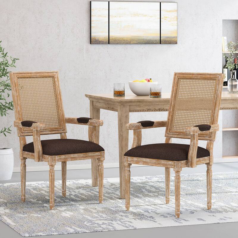 2 Set French Dining Chair Rattan Back Accent Chairs Retro Lounge Chair