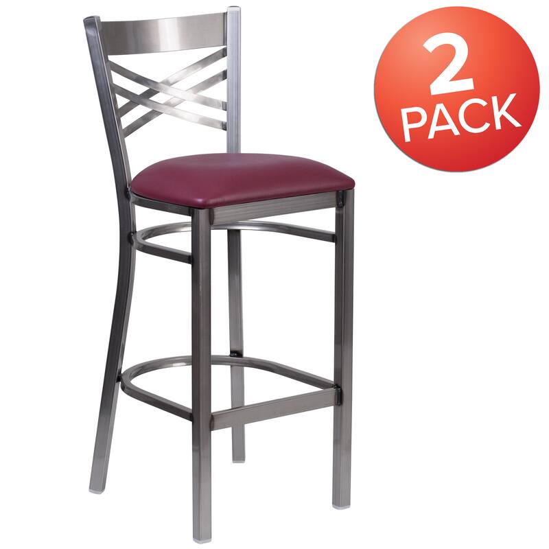 2 Pack Clear Coated ''X'' Back Metal Restaurant Barstool - 17"W x 18"D x 42.25"H - 17"W x 18"D x 42.25"H