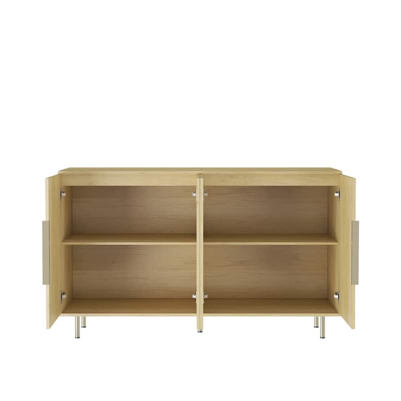 Contemporary Fluted Sideboard Buffet – Large Storage Cabinet with Adjustable Shelves, Multi-Functional Credenza