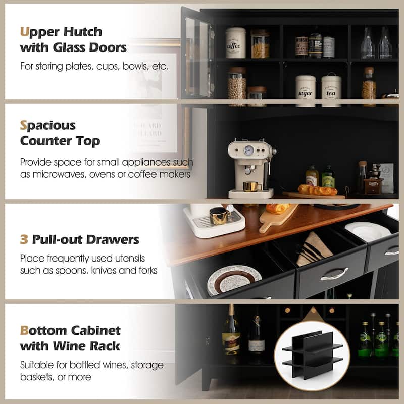 Gymax Buffet And Hutch Kitchen Storage Cabinet Cupboard w/ Wine Rack &