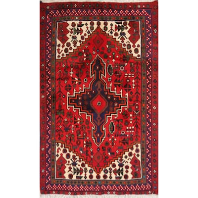 Geometric Tribal Hamedan Persian Area Rug Wool Hand-knotted Carpet - 3'5" x 4'7"