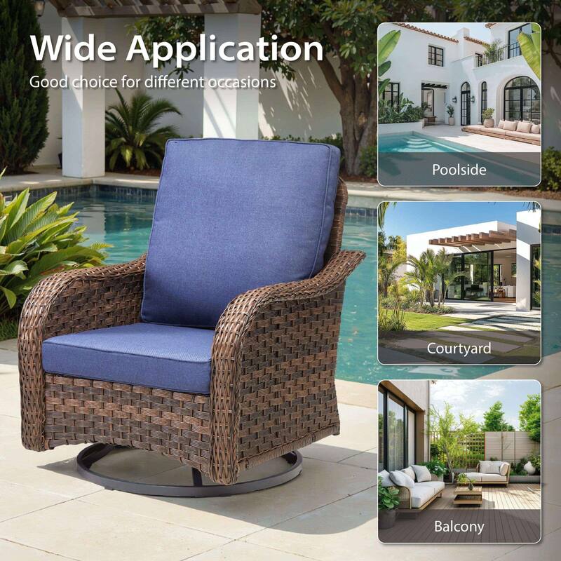 Cavira 5-Piece Brown Wicker Patio Fire Pit Set with 4 Swivel Glider Chairs