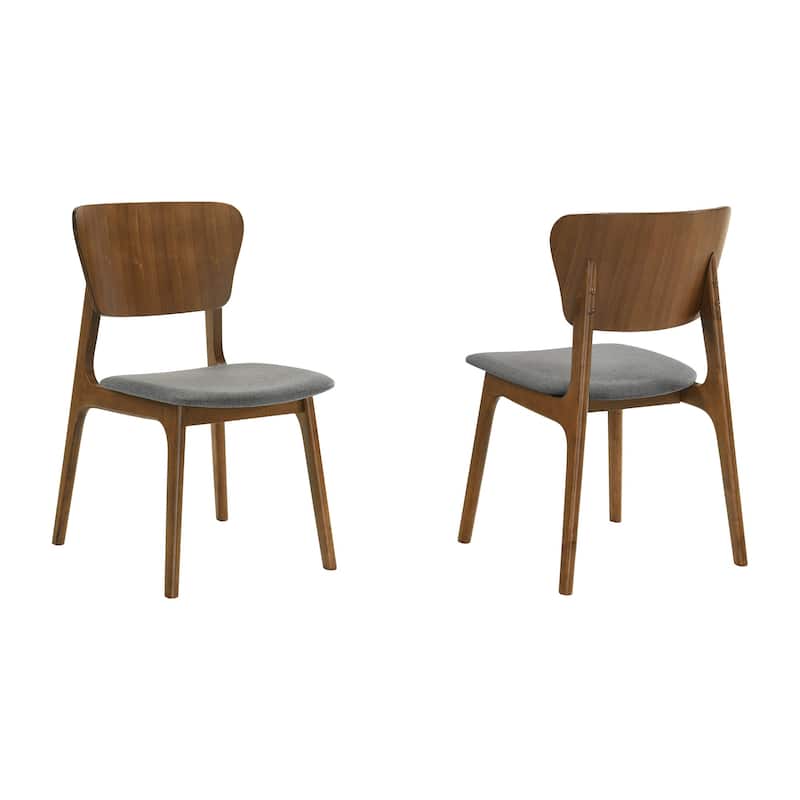 Kalie 24 Inch Dining Chair Set of 2, Charcoal Fabric Seat, Walnut Brown