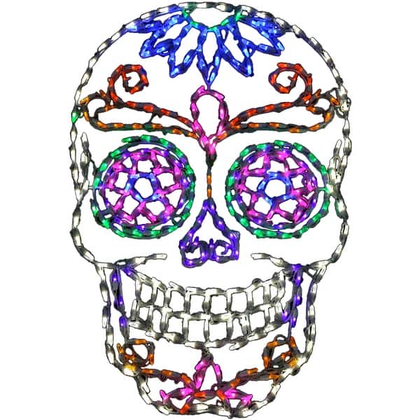 slide 2 of 3, Haunted Hill Farm Halloween Indoor/Outdoor Sugar Skull LED Light (27 in. x 42 in.)