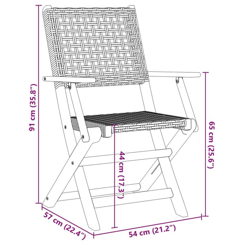 vidaXL Folding Patio Chairs Seating Outdoor Furniture Poly Rattan and Solid Wood