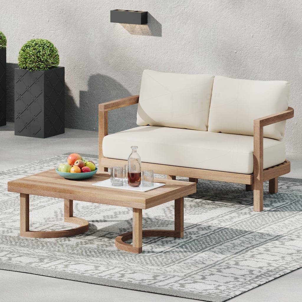 2 - Person Outdoor Acacia Wood Patio Seating Group