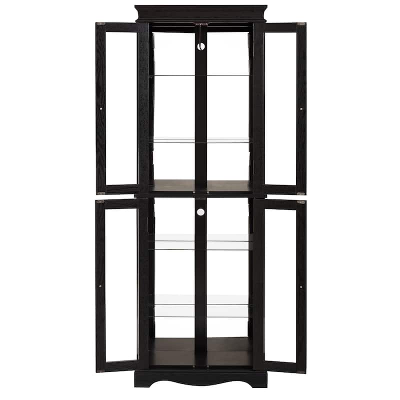 GDF Studio - Tall Lighted Curio Cabinet with Six-Tier Display and Wood Frame.