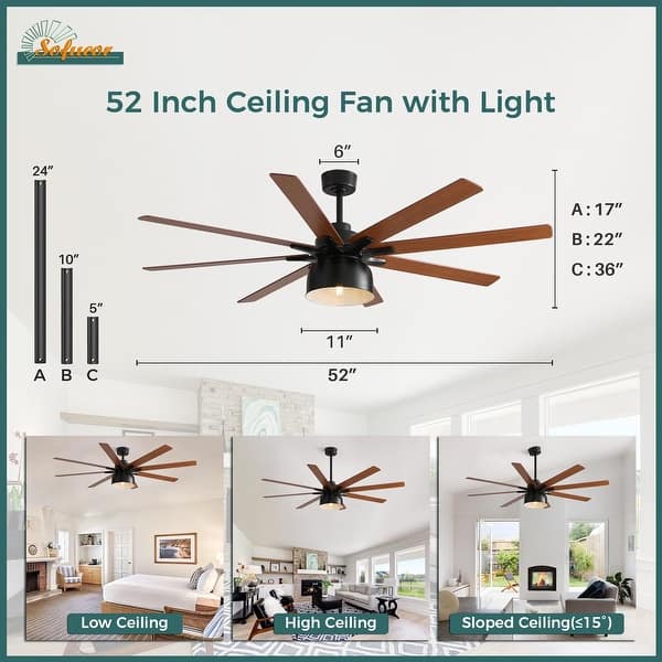 dimension image slide 0 of 5, 52/66-In Farmhouse Style Industrial Windmill Large Ceiling Fan with Light and Remote